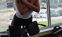 I picked up blonde Alexis at the gym with her huge natural tits and big ass, then we fucked outdoors in public with my monster cock.