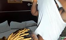 Ebony LadyGold in Red Jeans Takes KrissyJoh's Massive Cock from Behind