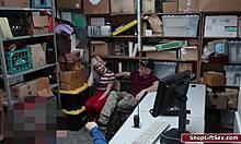 Thief fucking the officer while boyfriend watches in the office