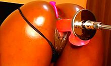 Phat pussy gets drilled by a moving dildo in wild action. Saw it happen!