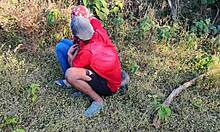 big ass student gets banged hard in forest standing doggystyle! 🌳