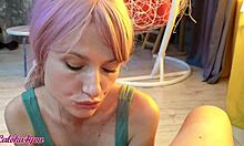 Pink-Haired Babe Swallows Cum!