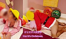 Santa's creampie in tight Asian pussy during Christmas cosplay.