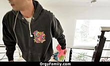 Horny stepsister orgasms on stepbro's cock in intense orgy