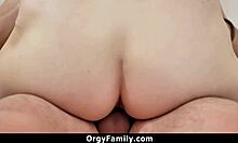 Horny stepsister orgasms on stepbro's cock in intense orgy