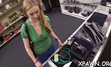 Nice tight body gets exposed in shop for doggystyle sex with couple