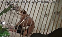 Petite Redhead Strips and Plays with Cock