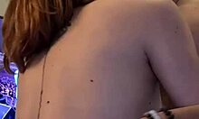 the redhead with the pink pussy bends over for doggystyle, sucking big cock and swallowing cum after orgasm.