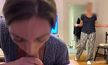 my stepmom caught me blowing my boyfriend, just watched him cum