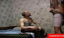 Teen kissing in skirt with old man