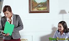 Teen lesbians with big bubble butts engage in oral rimming on round asses