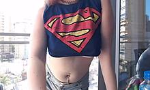 Sexy Redhead Teen Gamer Girl Flashes Her Big Tits On Outdoor Balcony For Voyeurs