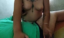 mexican latina gives oral to husband while showing natural tits in homemade video