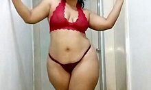 Seductive Latina Teases With Red Lingerie In Bedroom