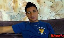 Tattooed teen bitch slammed hard on couch by Ed Júnior