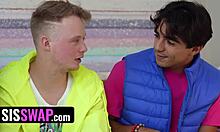 Teen 18+ Brunette Bends For Cumshot In Group