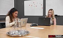 Lesbians Liv and Alex get wet and stuck in office