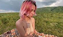 Unexpected picnic twist turns into blonde's narrow ass adventure on public street