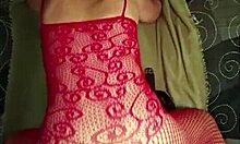 Slut wife fucks a large double dildo