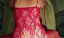 Slut wife fucks a large double dildo