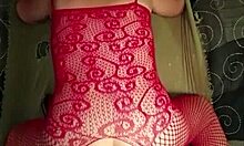 Slut wife fucks a large double dildo