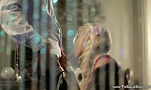 amazing secretary makes cum come out with handjob and blowjob