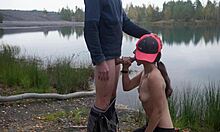 Brunette Outdoor Blowjob By The Lake