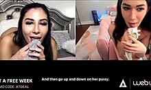 Gorgeous teens Gianna Dior and Evelyn Claire have distant video call sex for first date