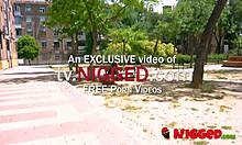 luna, an 18-year-old brunette european amateur, gets scared by big cocks but tries riding one outdoors in doggystyle and blowjob fun