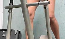 Brave girl licks pussy in the gym voyeur style