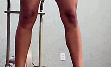 Brave girl licks pussy in the gym voyeur style