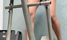 Brave girl licks pussy in the gym voyeur style