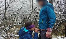 public blowjob by brunette near river 😏