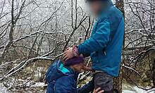 public blowjob by brunette near river 😏