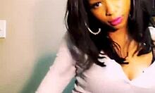 Ebony teen in shorts dancing and deepthroating