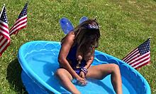 Nina Rivera toys her pussy in the backyard on July 4th