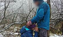 public blowjob by brunette near river 😏