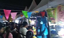 Walking alone to the crowd of people