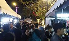 Walking alone to the crowd of people