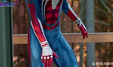 Sia Siberia rides big cock hard in Spider-Man costume at home scene!