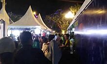 Walking alone to the crowd of people