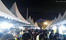 Walking alone to the crowd of people