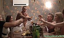 Euro Teen Bent Over and Fucked in Threesome!