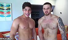 Aggressive straight jock picks up built Latino guy