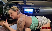 i pulled off my panties in the car, drove him wild with lust, he pulled out his hard cock, i sucked him right there