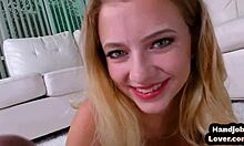 Girlfriend's POV handjob on boyfriend's cock with dirty talk closeup