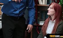 a cute redhead teen shoplifter caught and roughed up in store.