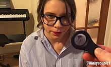 geeky employee blackmailed into sucking dick