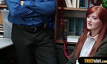 a cute redhead teen shoplifter caught and roughed up in store.