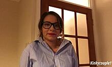 geeky employee blackmailed into sucking dick